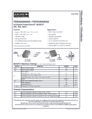 FDB20AN06A0 Datasheet PDF Fairchild Semiconductor