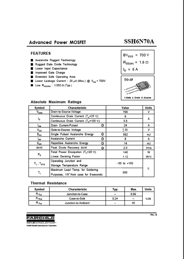SSH6N70A Datasheet PDF Fairchild Semiconductor