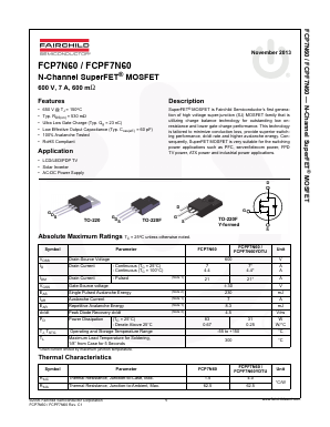 FCP7N60 Datasheet PDF Fairchild Semiconductor