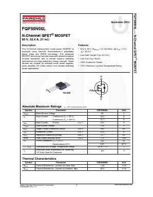 FQP50N06L Datasheet PDF Fairchild Semiconductor