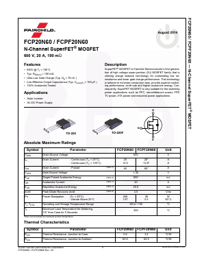 FCPF20N60 Datasheet PDF Fairchild Semiconductor