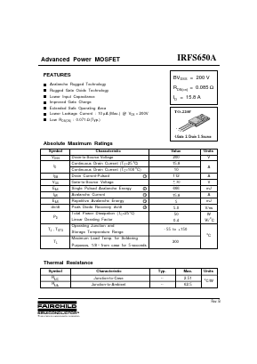 IRFS650A Datasheet PDF Fairchild Semiconductor
