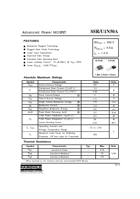SSR1N50A Datasheet PDF Fairchild Semiconductor
