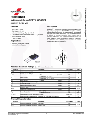 FCH104N60 Datasheet PDF Fairchild Semiconductor