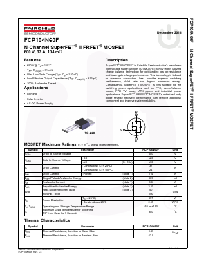 FCP104N60F Datasheet PDF Fairchild Semiconductor