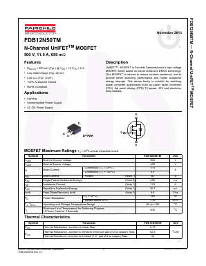 FDB12N50 Datasheet PDF Fairchild Semiconductor