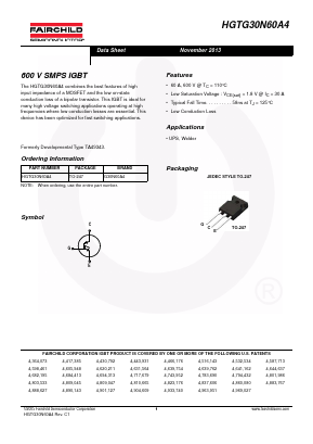 HGTG30N60A4 Datasheet PDF Fairchild Semiconductor