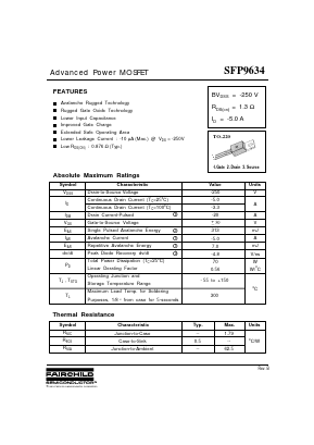 SFP9634 Datasheet PDF Fairchild Semiconductor
