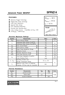 SFP9Z14 Datasheet PDF Fairchild Semiconductor