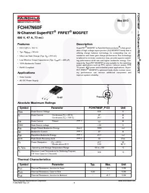 FCH47N60F Datasheet PDF Fairchild Semiconductor