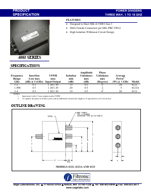 4123A Datasheet PDF Filtronic PLC