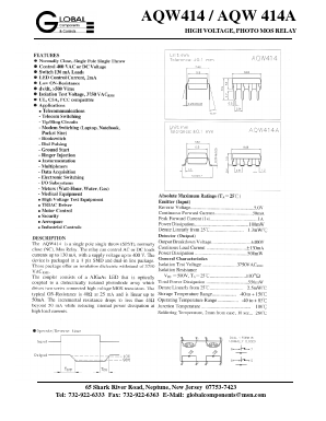 AQW414 Datasheet PDF Global Components and Controls 