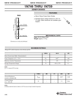 1N750A Datasheet PDF General Semiconductor