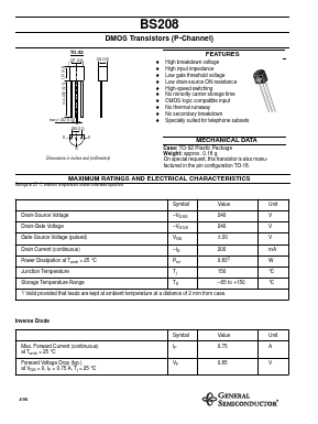 BS208 Datasheet PDF General Semiconductor