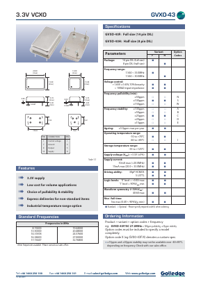 GVXO-43H Datasheet PDF Golledge Electronics Ltd