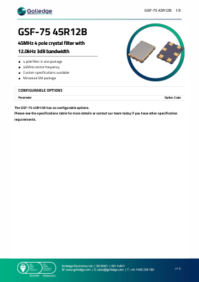 GSF-7545R12B Datasheet PDF Golledge Electronics Ltd