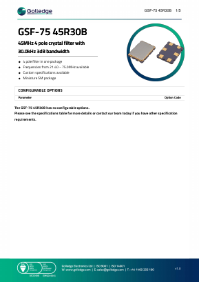 GSF-7545R30B Datasheet PDF Golledge Electronics Ltd