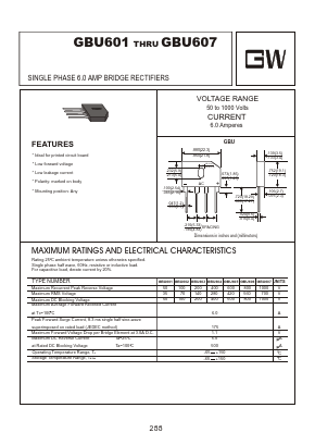 GBU601 Datasheet PDF Goodwork Semiconductor Co., Ltd.