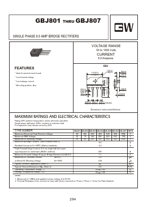 GBJ807 Datasheet PDF Goodwork Semiconductor Co., Ltd.
