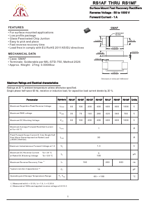 RS1MF Datasheet PDF Gaomi Xinghe Electronics Co., Ltd.