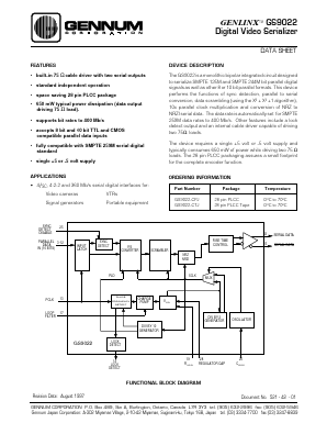 GS9022 Datasheet PDF Gennum -> Semtech