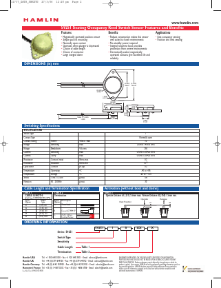 59251-1-S-01-A Datasheet PDF HAMLIN Position and Movement Sensor Solutions
