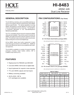HI-8483 Datasheet PDF Holt Integrated Circuits
