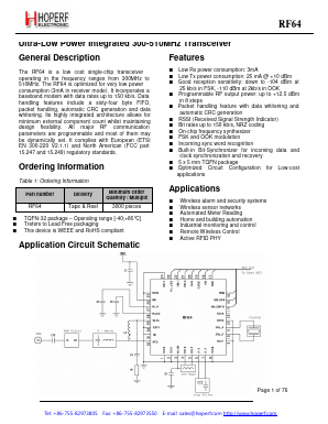RF64 Datasheet PDF HOPE Microelectronics CO., Ltd.