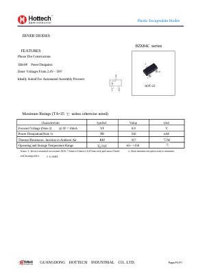 BZX84C27 Datasheet PDF GUANGDONG HOTTECH INDUSTRIAL CO.,LTD.