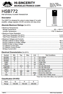 B772 Datasheet PDF Hi-Sincerity Mocroelectronics