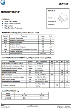 2SA1661O Datasheet PDF Shenzhen Jin Yu Semiconductor Co., Ltd. 