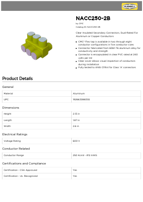 NACC250-2B Datasheet PDF Hubbell Incorporated.