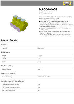 NACC600-5B Datasheet PDF Hubbell Incorporated.