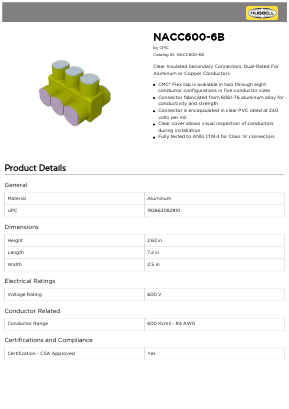 NACC600-6B Datasheet PDF Hubbell Incorporated.