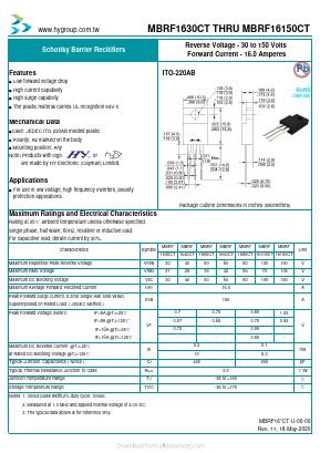 MBRF1650CT Datasheet PDF HY ELECTRONIC CORP.