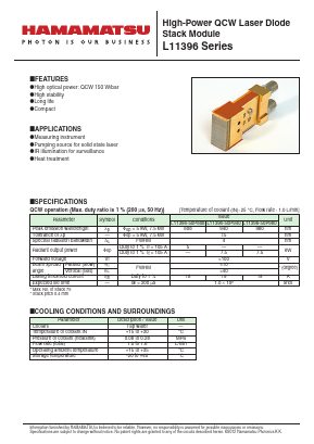 L11396-50P808 Datasheet PDF Hamamatsu Photonics