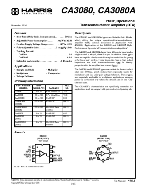 CA3080 Datasheet PDF Harris Semiconductor