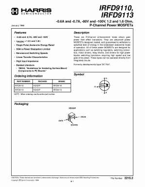 IRFD9110 Datasheet PDF Harris Semiconductor