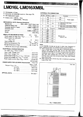 LM016L Datasheet PDF Hitachi -> Renesas Electronics