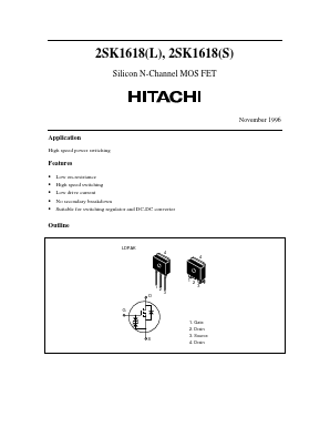 2SK1618L Datasheet PDF Hitachi -> Renesas Electronics