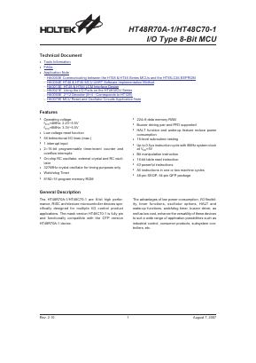 HT48R70A-1 Datasheet PDF Holtek Semiconductor