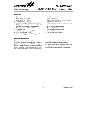 HT48R05A Datasheet PDF Holtek Semiconductor