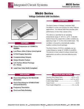 M650P155.5200 Datasheet PDF Integrated Circuit Systems