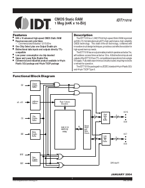 IDT71016S15PHGI Datasheet PDF Integrated Device Technology
