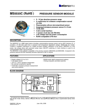 MS5535-CM Datasheet PDF Intersema Sensoric SA