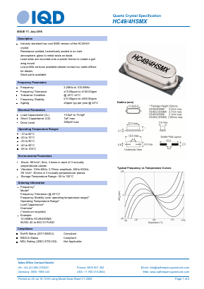 HC49-4HSMX Datasheet PDF IQD Frequency Products Ltd