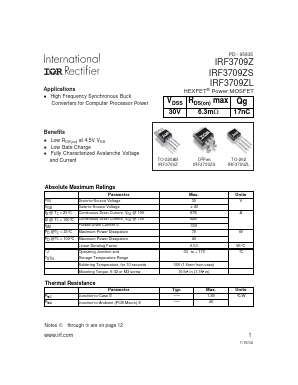 IRF3709ZS Datasheet PDF International Rectifier