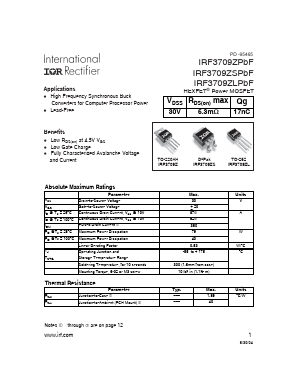 IRF3709ZPBF Datasheet PDF International Rectifier