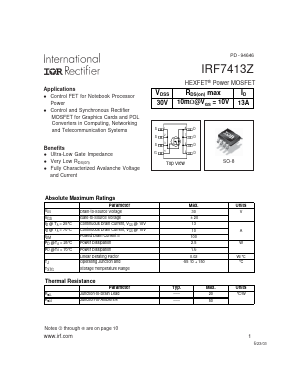 IRF7413Z Datasheet PDF International Rectifier