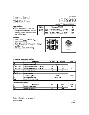IRF9910 Datasheet PDF International Rectifier